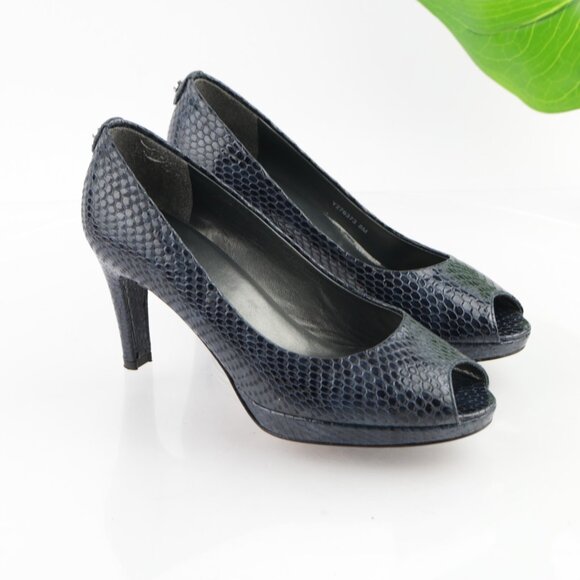 Stuart Weitzman Womens Logo Plainfield Pumps Size 8 Blue Python Heel Dress Shoes - Picture 12 of 12